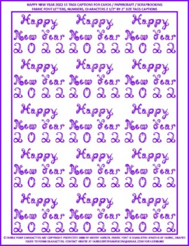 Preview of Happy New Year 2022 15 Tags Captions Purple Fabric Font Letters And Numbers