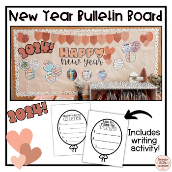 Preview of Happy New Year 2024 Bulletin Board Decor | Balloon Writing Activity