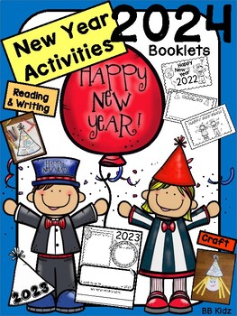 Preview of Happy New Year 2024 Activities {Booklets, Writing, Craft, Color By Number}
