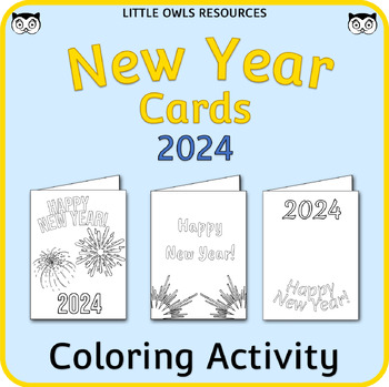 Preview of Happy New Year 2024 Card Templates - Coloring Activity