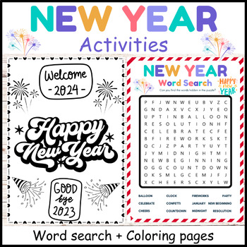 Happy New Year 2024 Activities : Coloring Pages & Word Search | TPT