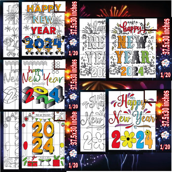 Preview of Happy New Year 2024 Collaborative Coloring Poster / Bundle