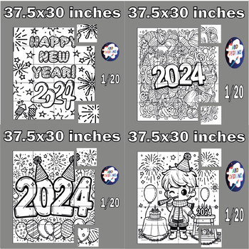 Preview of Happy New Year 2024 Collaborative Coloring Poster / Bundle