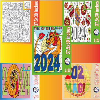 Preview of Happy New Year 2024 Collaborative Coloring Poster/Chinese New Year 2024/Bundle