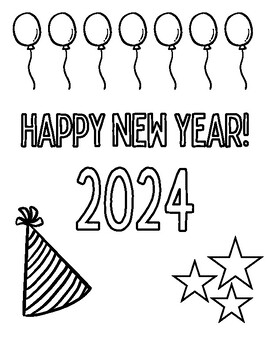 Happy New Year 2024 Coloring Pages by Kelsey Thompson | TPT