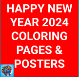 Happy New Year 2024 Coloring Pages, Cards, and Posters