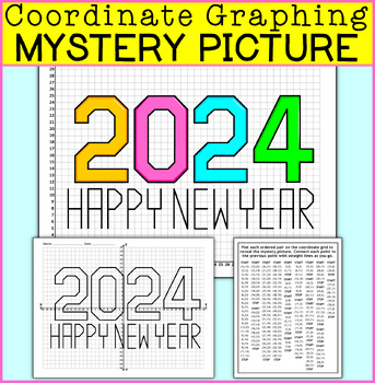 Preview of Happy New Year 2024 Coordinate Graphing Picture - New Years 2024 Activities