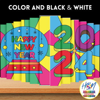 Preview of Happy New Year 2024 Craft Bulletin Board Coloring Activities Agamograph