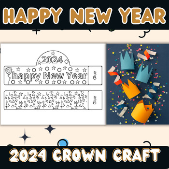 Preview of DIY Happy New Year 2024 Hat Craft: New Year's Crafts with 2024 Crown Template