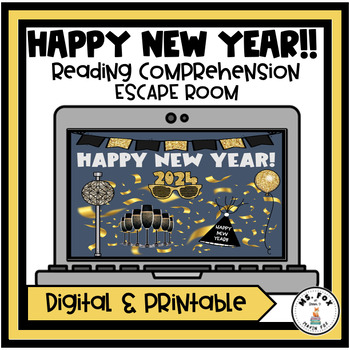 Preview of Happy New Year 2024 Reading Comprehension Escape Room & Goal Setting Activities
