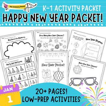 Preview of Happy New Year Activity Packet | 20+ Morning Work Worksheets K-1 | No Prep!