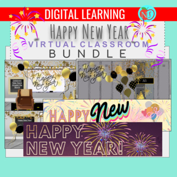 Preview of Happy New Year Bundle | EDITABLE | Virtual Classrooms BUNDLE | Animated Banners