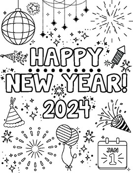 Happy New Year Coloring Page 2024 by Nina Clayton | TPT