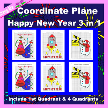 Preview of Happy New Year Coordinate Plane Graphing Picture: New Year Bundle 3 in 1