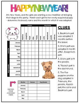 Preview of Happy New Year!  Critical Thinking Grid Logic Puzzle with Zentangle to Color