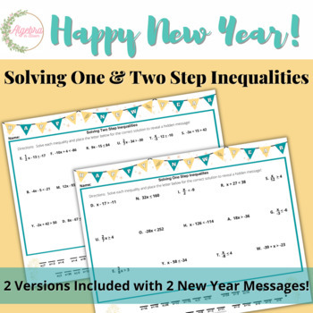 Preview of Happy New Year Hidden Message Math Activity // Solving Inequalities