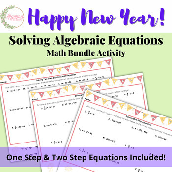 Preview of Happy New Year Hidden Message Math Bundle // Solving Algebraic Equations