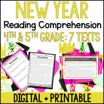 Preview of New Year Reading Comprehension Passages - Digital New Year Reading Activities