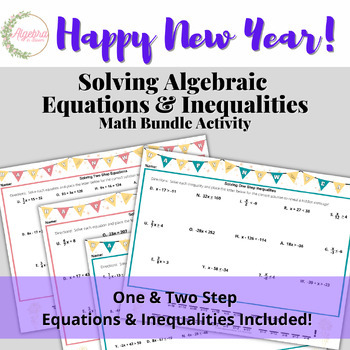 Preview of Happy New Year Math Bundle // Solving Algebraic Equations and Inequalities