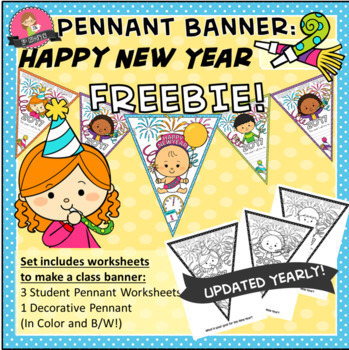 Preview of FREEBIE "Happy New Year!" Pennant Banner Worksheet 2024