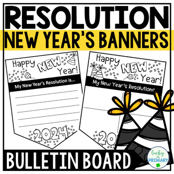 Preview of Happy New Year 2024 Resolution Bulletin Board Banners Pennants