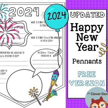Preview of Happy New Year Resolution 2024 Writing Activity Pennant - FREE VERSION