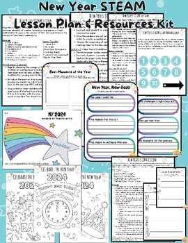 Preview of Happy New Year STEAM ELA Lesson Plan STEM New Years Lesson Activities Worksheets