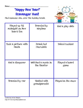 Preview of Happy New Year Scavenger Hunt Back to School Activity