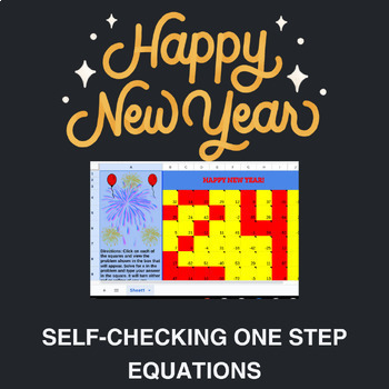 Preview of Happy New Year Self-Checking One-Step Equations Google Sheet