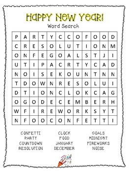 Happy New Year Word Search by kirstenjean6 Teachers Pay Teachers