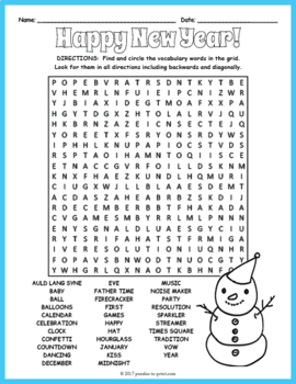Happy New Year Word Search FREEBIE by Puzzles to Print TpT