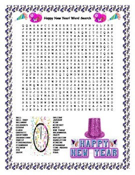 Preview of Happy New Year Word Search- Harder 30 Words