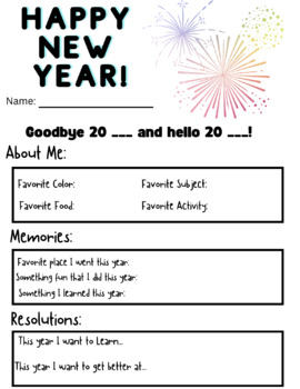 Preview of Happy New Year Work Sheet