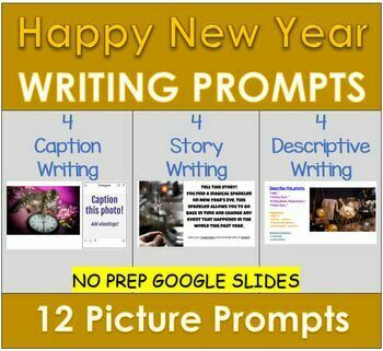 Preview of Happy New Year - Writing Prompts with Pictures | Distance Learning