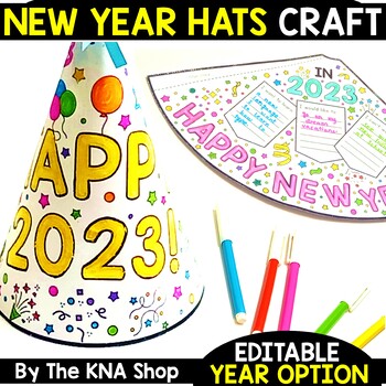 Preview of Happy New Years Craft 2024 Party Hats Coloring First Day Back From Winter Break