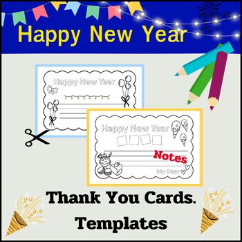 Preview of Happy New Year 2024 mini Card Templates - Thank you ,Note.