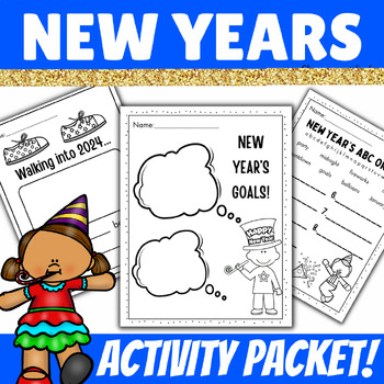 Preview of Happy New Year Activities 2024 Writing Coloring Headband Craft Resolution Toast