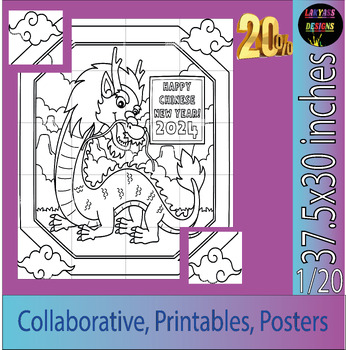 Preview of Happy New Year Chinese - Collaborative Coloring Page, Lunar New Year Dragon 2024