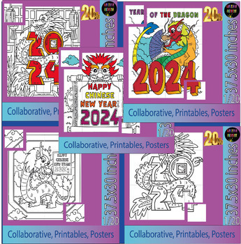 Preview of Happy New Year Chinese - Collaborative Coloring Page, Lunar New Year Dragon 2024