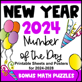 Happy New Years 2022 Math Activity - Number of the Day & Bonus Puzzle Worksheets