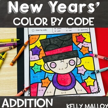 Preview of Color by Number Happy New Years 2024 Coloring Pages Math Activity Code  