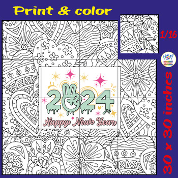 Preview of Happy New Years Collaborative Coloring Poster Art 2024 Bulletin Board Craft
