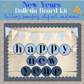Preview of Happy New Years Winter Blue Pop Low Prep Bulletin Kit Letters, Boarders, Banners