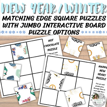 Preview of Happy New Years/Winter Matching Edge Square Puzzles! Cut and Paste