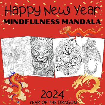 Preview of Happy New year 2024 Mindfulness Mandala Year Of The Dragon Lunar Year Relaxation