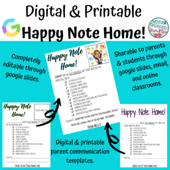 Preview of Happy Note Home - BUNDLE - Digital and Printable Positive Parent Communication