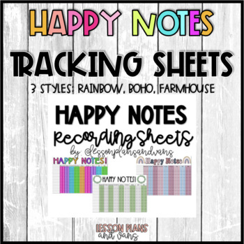 Preview of Happy Notes Tracking Sheet- 3 Versions (Rainbow, Boho, Farmhouse)