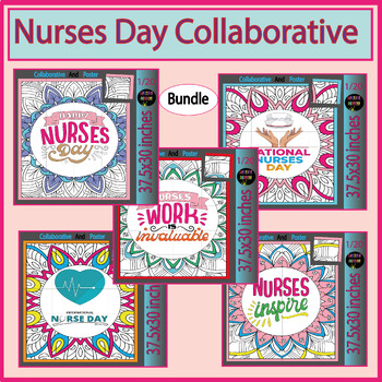Preview of Happy Nurses Day Collaborative Coloring Posters Activity Bulletin Board Bundle
