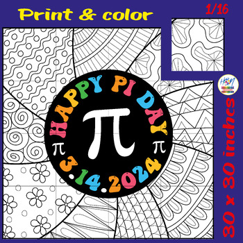 Preview of Happy Pi Day 3.14.2024: Collaborative Coloring Poster Art for Math Enthusiasts