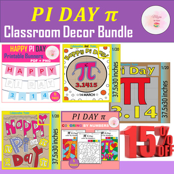 Preview of Happy Pi Day collaborative coloring posters |Math Classroom Decor Letters Banner